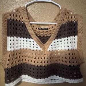 SHEIN Tan Crochet Sweater Vest